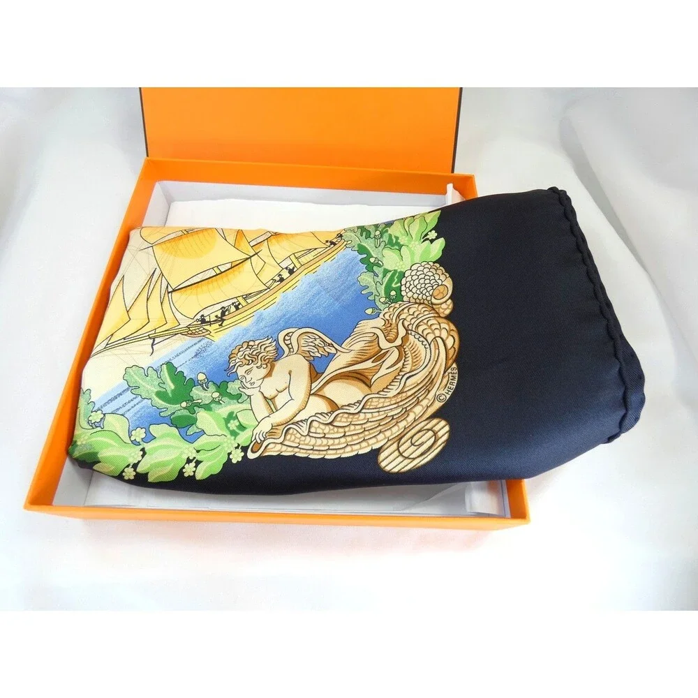 Hermes BALADE OCEANE Ocean Goddess Scarf Black & Blue with BOX Mint